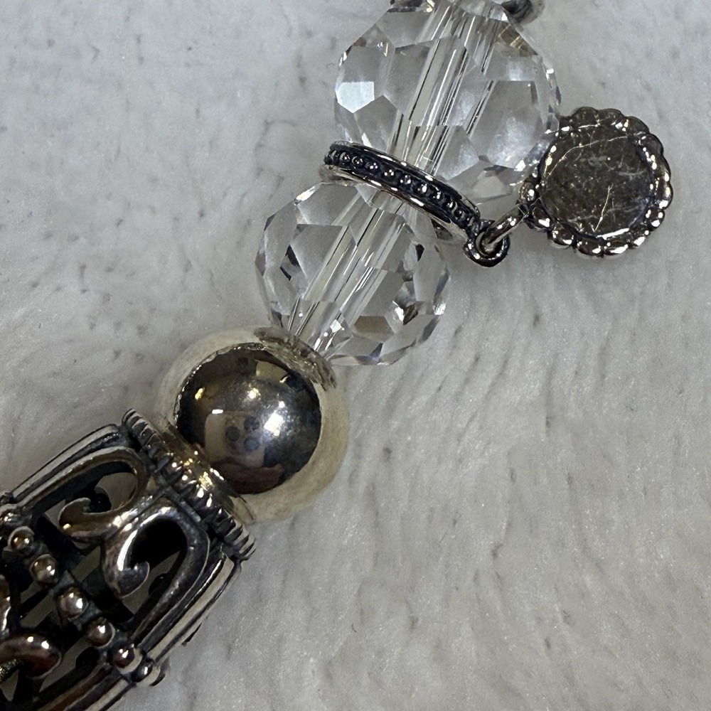 Silpada Sterling Silver Clear Crystal Beaded Stretch Bracelet Signed - Picture 5 of 5